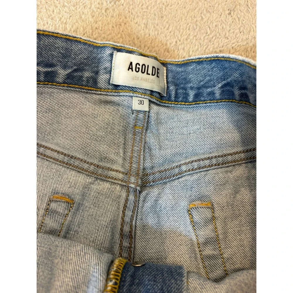 AGOLDE Parker Long Shorts Women 30/34 Swapmeet High Rise Distressed Denim Summer